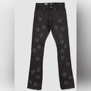 Ksubi Black and Blue Floral Embellished Stack Jeans